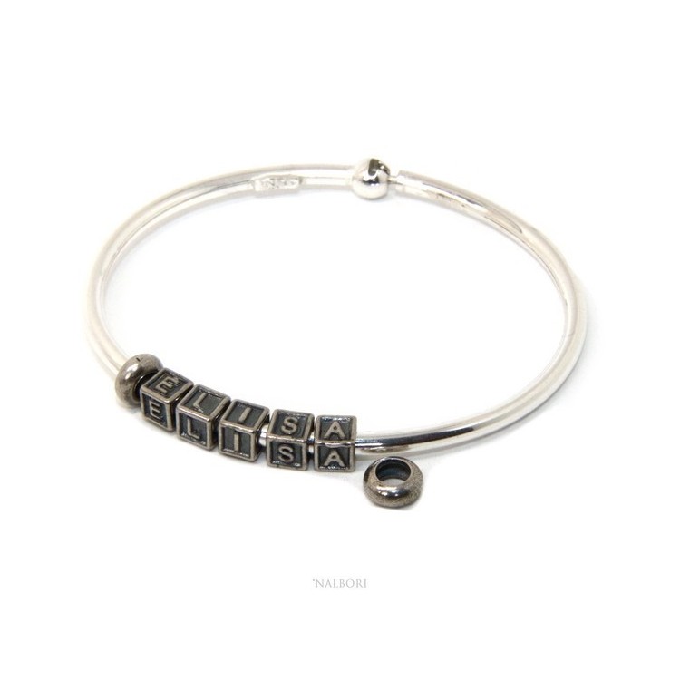 RMB|ARGENTO 925 : Bracciale donna uomo CHARME chiusura brevettata ovale - Nalbori componibili - con 2 STOP 5 lettere MOIRA