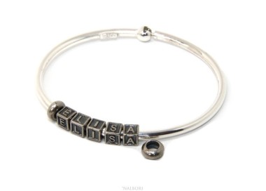 RMB|SILVER 925: Man's Christening Charme patented Oval Closure - Modular Sweatshirts - with 2 STOP and 5 letters MOIRAA