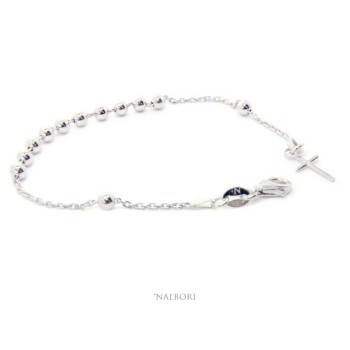 RMB|Rosary bracelet for men and women in 925 sterling silver smooth cross 4 mm balls various lengths Clear
