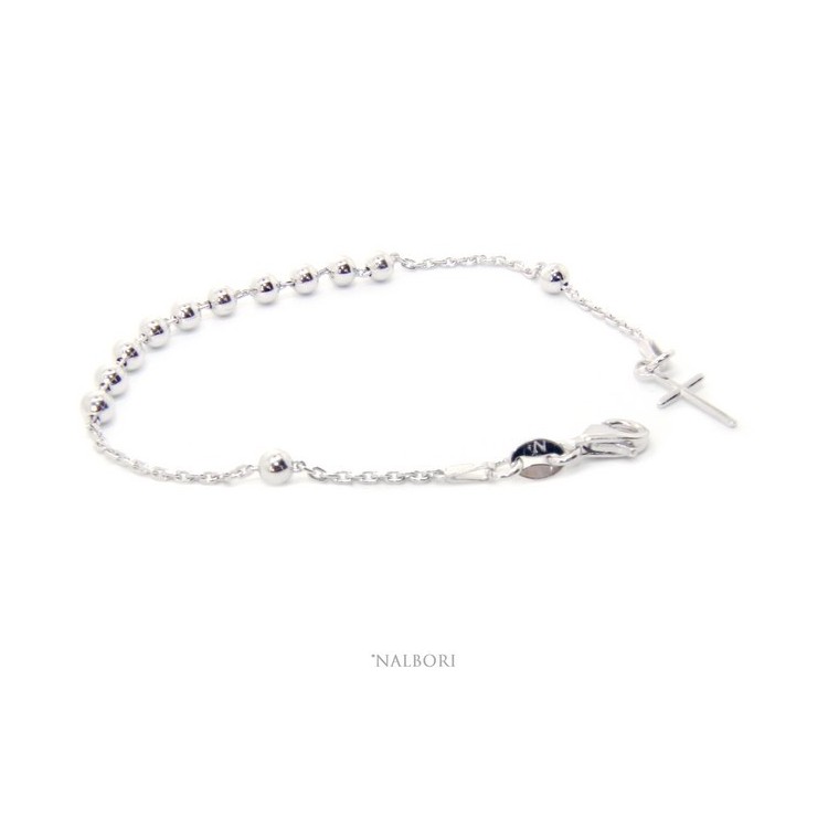 RMB|Rosary bracelet for men and women in 925 sterling silver smooth cross 4 mm balls various lengths Clear