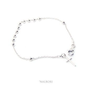 RMB|Rosary bracelet for men and women in 925 sterling silver smooth cross 4 mm balls various lengths Clear