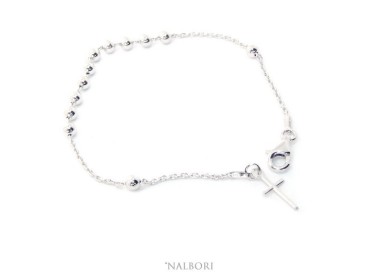 RMB|Bracciale rosario per uomo e donna in Argento 925 croce liscia palline 4 mm varie lunghezze Chiaro