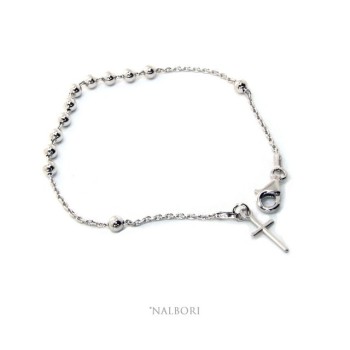 RMB|Rosary bracelet for men and women in 925 sterling silver cross smooth balls 4 mm various lengths Rhodium