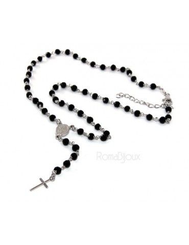 Rosary necklace man 925 With black crystal 4 mm cross and miraculous Madonna 44 + 5