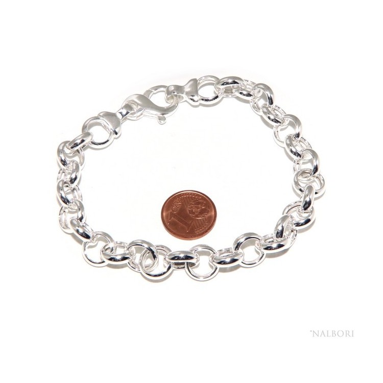 RMB|Bracciale donna in Argento 925 non rodiato, rolo' cerchi anche per appendere ciondoli 19 - 20 cm