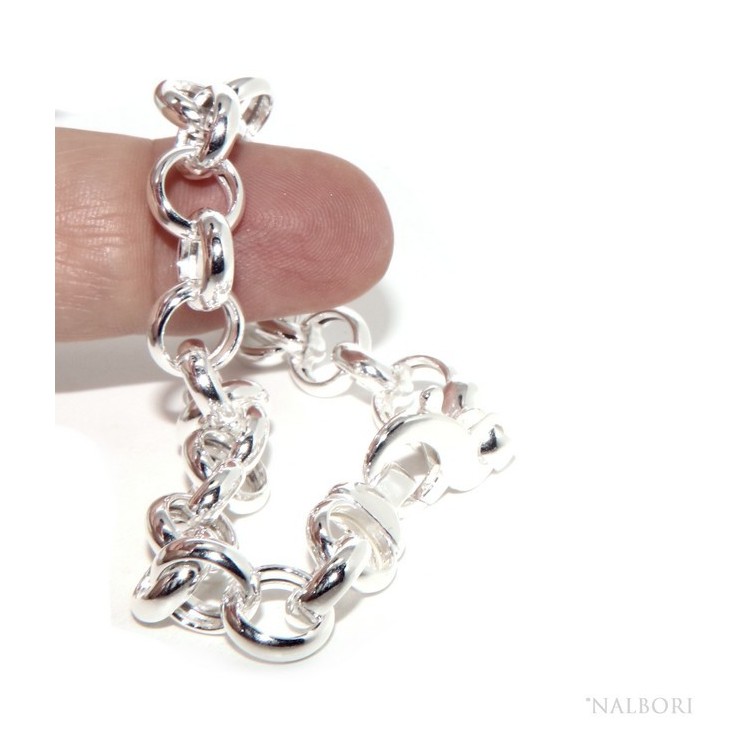 RMB|Bracciale donna in Argento 925 non rodiato, rolo' cerchi anche per appendere ciondoli 19 - 20 cm