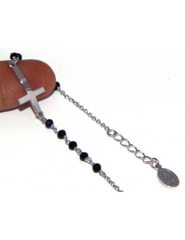 Bracelet rosary man in 925 miraculous Madonna, convex cross and black crystal. Mis 17.00 - 20:00