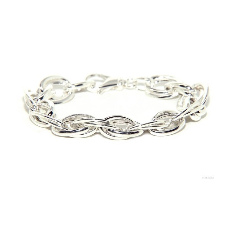 RMB|Bracciale donna in Argento 925 non rodiato, maglia ovale doppia 17 cm
