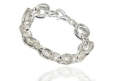 RMB|Bracciale donna in Argento 925 non rodiato, maglia ovale doppia 17 cm