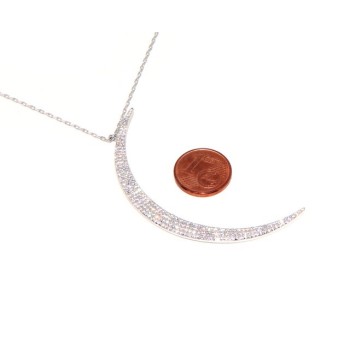 RMB|Collier necklace woman 925 SILVER with large half moon pendant pavé white cubic zirconia