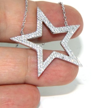 RMB|Collana Collier donna ARGENTO 925 con pendente grande stella pavè zirconi bianchi