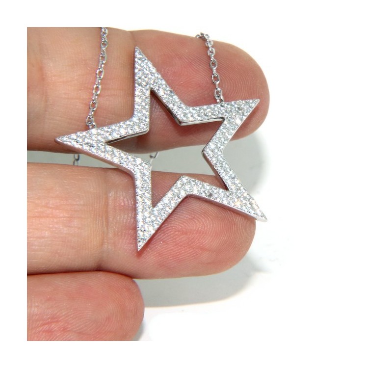 RMB|Collana Collier donna ARGENTO 925 con pendente grande stella pavè zirconi bianchi