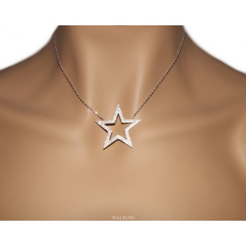 RMB|Collier necklace woman 925 SILVER with big star pendant pavé white cubic zirconia