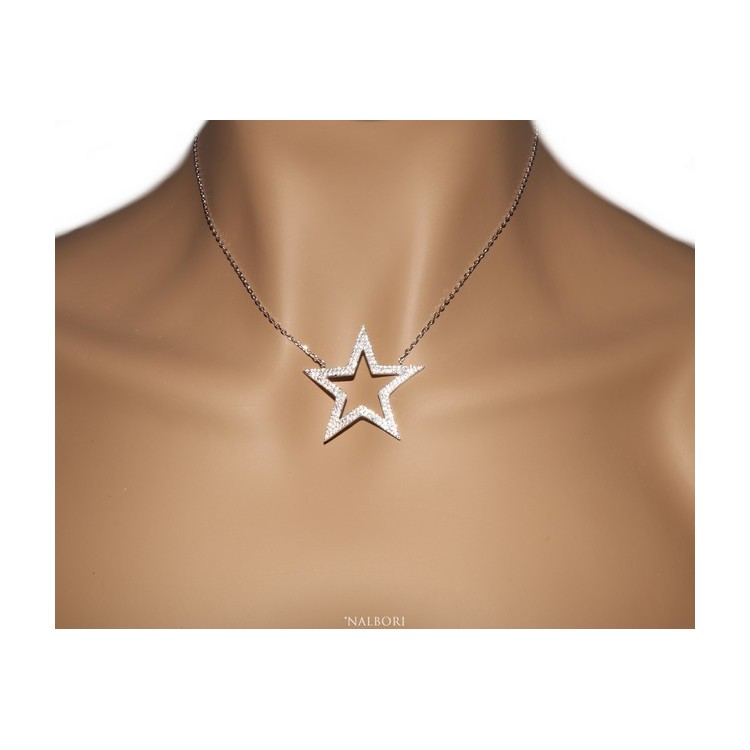 RMB|Collana Collier donna ARGENTO 925 con pendente grande stella pavè zirconi bianchi