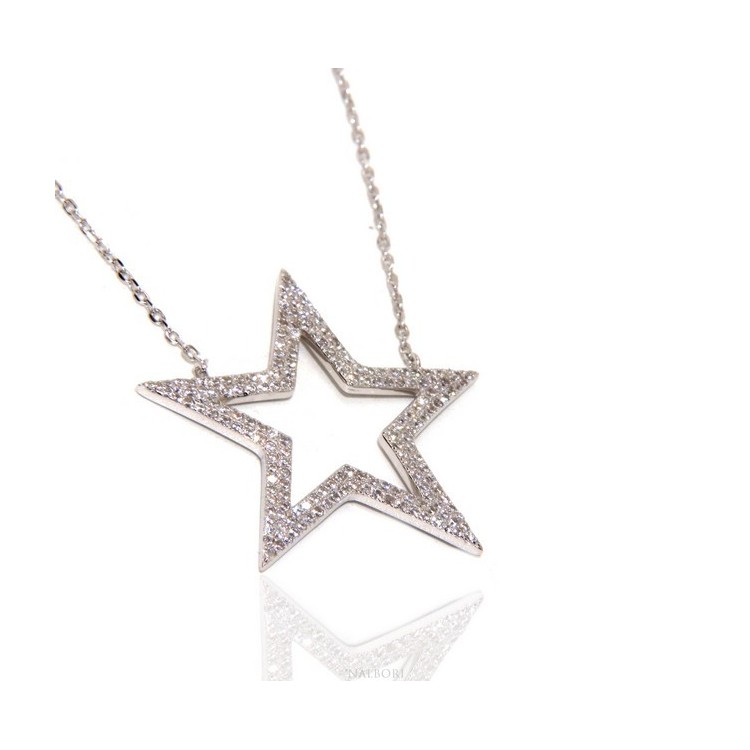 RMB|Collana Collier donna ARGENTO 925 con pendente grande stella pavè zirconi bianchi