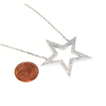 RMB|Collana Collier donna ARGENTO 925 con pendente grande stella pavè zirconi bianchi