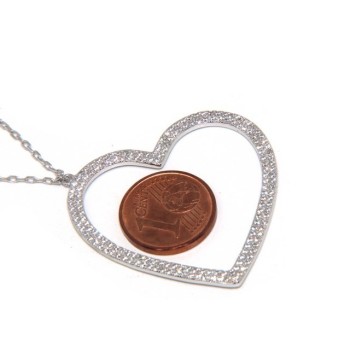RMB|Collana Collier donna ARGENTO 925 con pendente grande cuore pavè zirconi bianchi