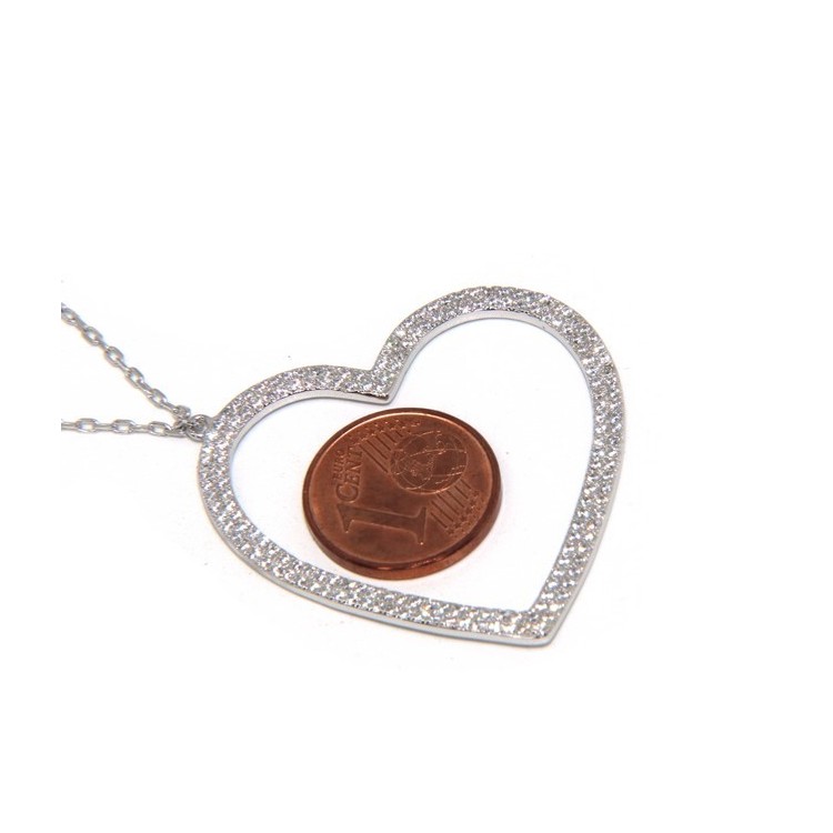 RMB|Collana Collier donna ARGENTO 925 con pendente grande cuore pavè zirconi bianchi