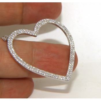 RMB|Collana Collier donna ARGENTO 925 con pendente grande cuore pavè zirconi bianchi