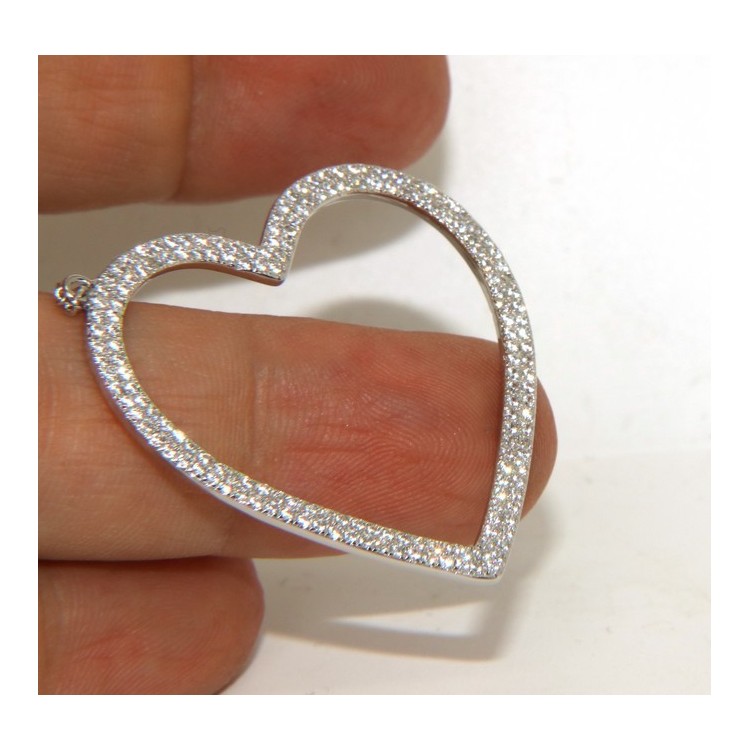 RMB|Collana Collier donna ARGENTO 925 con pendente grande cuore pavè zirconi bianchi
