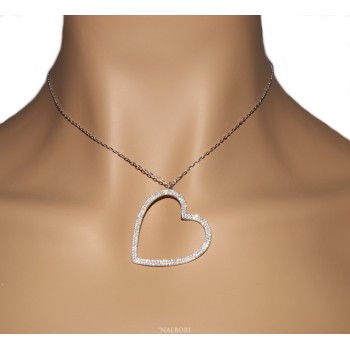 RMB|Collana Collier donna ARGENTO 925 con pendente grande cuore pavè zirconi bianchi