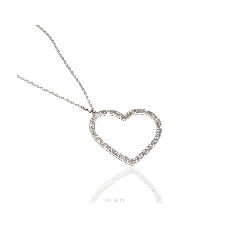 RMB|Collana Collier donna ARGENTO 925 con pendente grande cuore pavè zirconi bianchi