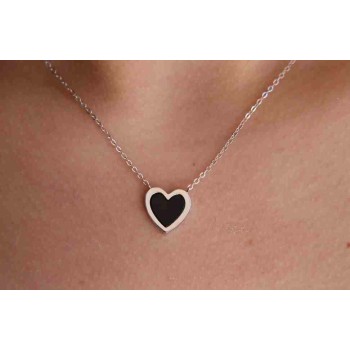 RMB|NALBORI Collana cuore pietra onice nero argento 925 donna mm14 x 14