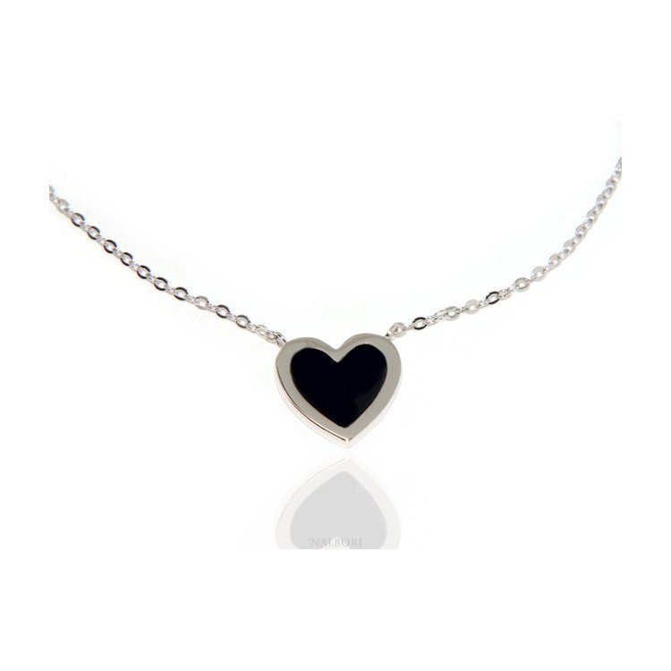 RMB|Silver 925: Necklace Collier woman heart black onyx stone 14 x 14