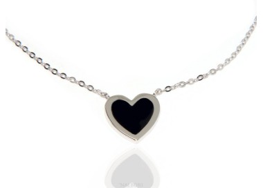 RMB|Silver 925: Necklace Collier woman heart black onyx stone 14 x 14