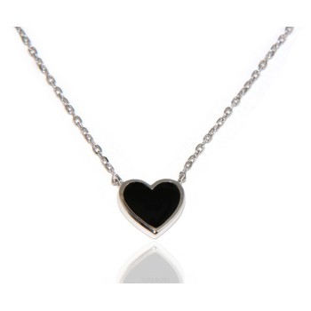 RMB|Necklace Collier woman heart black onyx stone 12x2