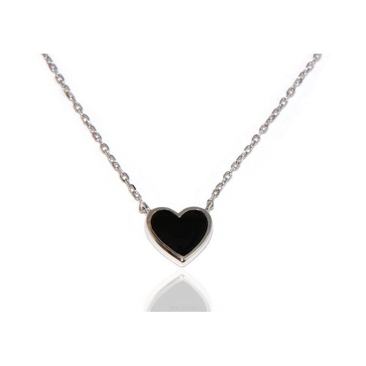 RMB|Necklace Collier woman heart black onyx stone 12x2