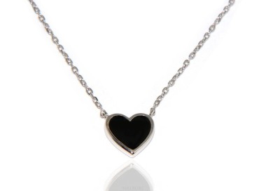 RMB|Necklace Collier woman heart black onyx stone 12x2