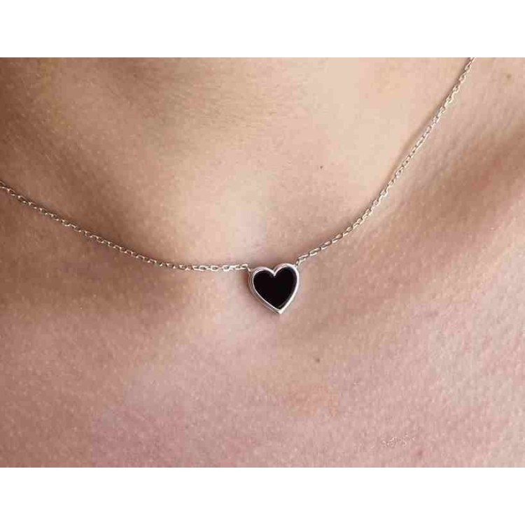 RMB|Silver 925: Necklace Collier woman heart black onyx stone 12x2