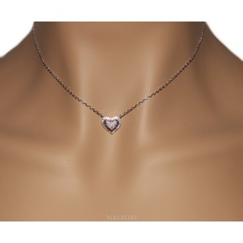 RMB|Necklace woman necklace SILVER 925 with heart pendant pavé micro white stones and rubin red