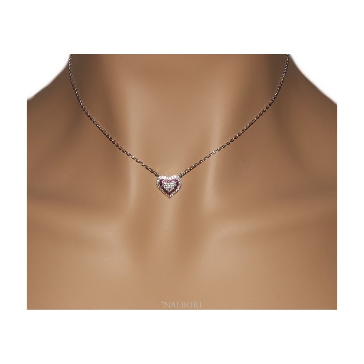 RMB|Necklace woman necklace SILVER 925 with heart pendant pavé micro white stones and rubin red