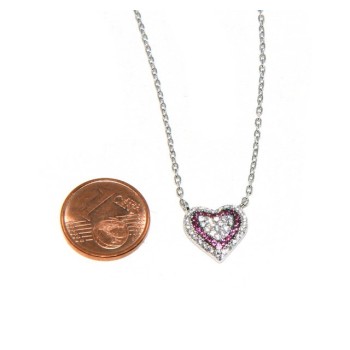 RMB|Necklace woman necklace SILVER 925 with heart pendant pavé micro white stones and rubin red