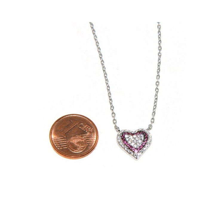 RMB|Necklace woman necklace SILVER 925 with heart pendant pavé micro white stones and rubin red