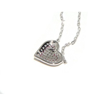 RMB|Collana Collier donna ARGENTO 925 con pendente cuore pavè micro pietre bianche e rosso rubin