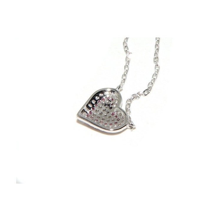 RMB|Necklace woman necklace SILVER 925 with heart pendant pavé micro white stones and rubin red