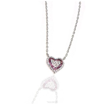 RMB|Necklace woman necklace SILVER 925 with heart pendant pavé micro white stones and rubin red
