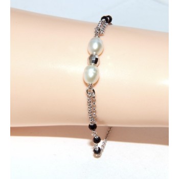 RMB|Bracciale lavorazione a rosario donna in Argento 925 perle coltivate e pallina diamantata 16-19 cm