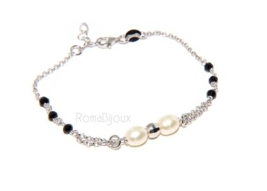 RMB|Rosary bracelet woman in Sterling Silver cultivated pearls and diamond ball 16-19 cm