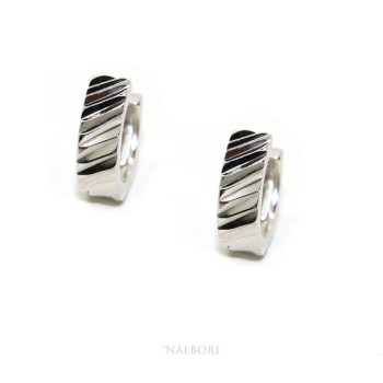 RMB|Argento 925 : orecchini massicci cerchi a scattino uomo e donna diamantati 13 mm 1 paio NALBORI