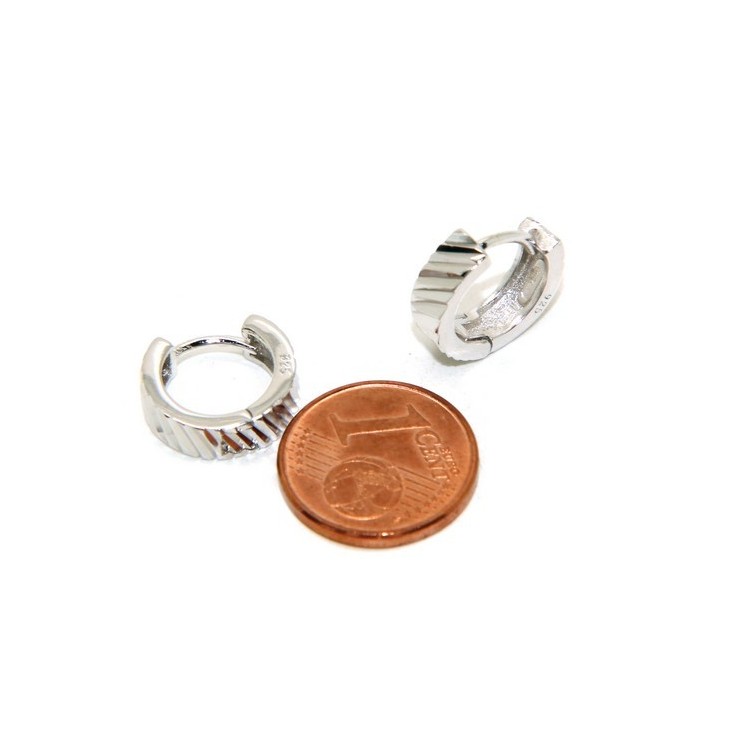 RMB|NALBORI Argento 925 : orecchini massicci cerchi a scattino uomo e donna diamantati 13 mm 1 paio