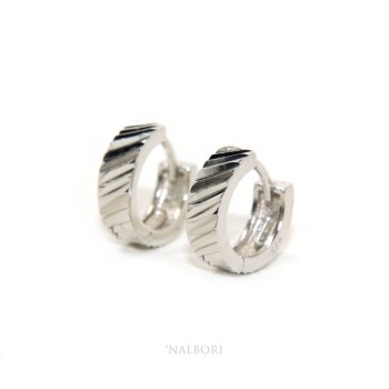 RMB|NALBORI® Argento 925 : orecchini massicci cerchi a scattino uomo e donna diamantati 13 mm 1 paio