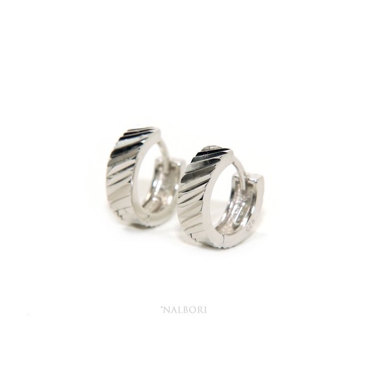 RMB|NALBORI® Argento 925 : orecchini massicci cerchi a scattino uomo e donna diamantati 13 mm 1 paio