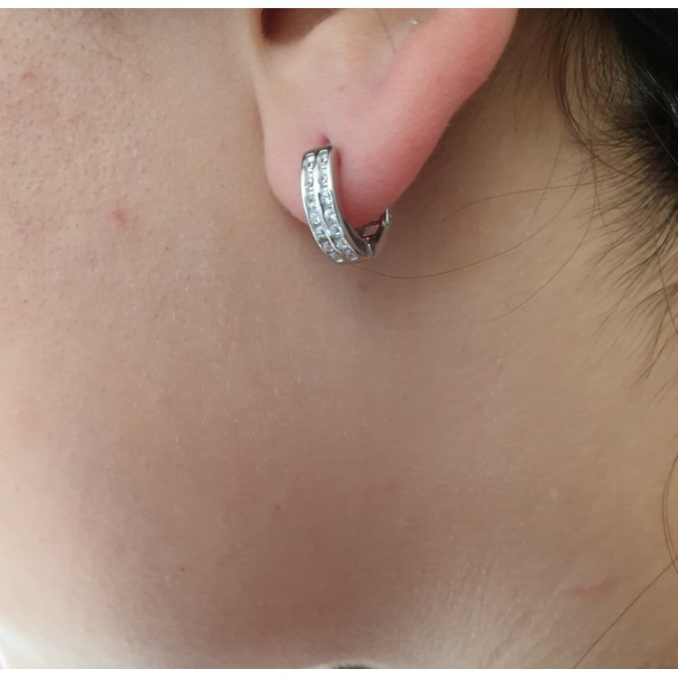 RMB|Argento 925 orecchini cerchio anelle con 2 file di zirconi 13 mm