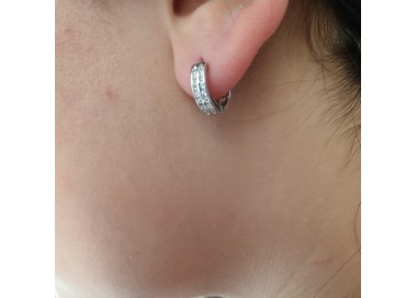 RMB|Argento 925 orecchini cerchio anelle con 2 file di zirconi 13 mm