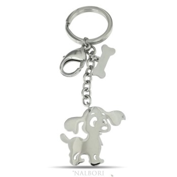 RMB|Key ring man or woman in steel hook and ring with dog and laser cutting bone