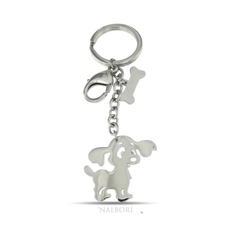 RMB|Key ring man or woman in steel hook and ring with dog and laser cutting bone